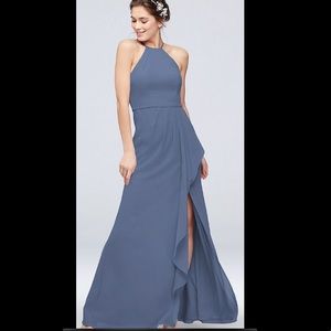 David’s Bridal- High-Neck Chiffon, Steel Blue- Size 0